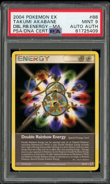 2004 Pokemon Card Takumi Akabane Signed Double Rainbow Energy EX PSA 9 AUTO AUTH