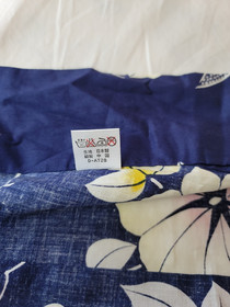 Japanese Style Kimono Cotton Yukata Blue Floral Dragonfly NO Belt 63" Long