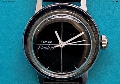 Vtg Timex Electric Watch Women 22mm Silver Tone Black Dial 