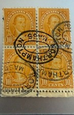 BLOC DE TIMBRE USA ETATS UNIS 1920-23 James Monroe 10c avec surcharges inversées