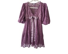 Kimchi Blue Purple Lace Mini Dress XS Sheer Puff Short Sleeve Bow V-Neck