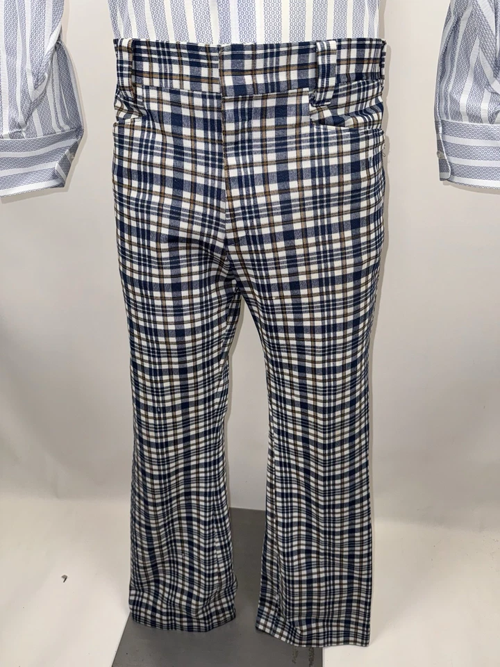 Vintage Levi's Bell Bottom Pants Mens 32 32 Plaid Polyester Mod Disco Levis 70s - Image 3 of 4