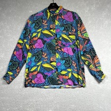 VTG Valentine Button Down Blouse Size Large 100 Silk Multicolor Floral Print