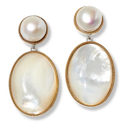 Colleen Lopez Sterling Silver Cultured Pearl and Mother-of-Pearl Oval Drop