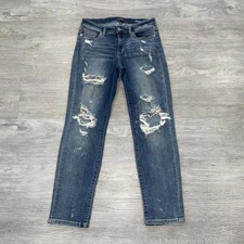 Judy Blue Jeans Women’s 9/29 Blue Mid Rise Boyfriend Fit Distressed Stretch