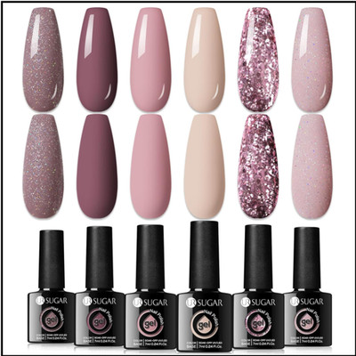 UR Sugar UV Nagellack Set 6 Farben Glitzer Rosa Nudetöne