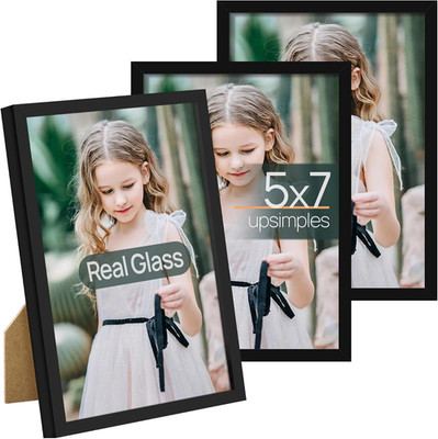 5X7 Picture Frame Set of 3, Made of High Definition Glass for 5 X 7 Black Frames