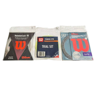 Lot of 3 Wilson Tennis String Hammerlast .19, Stamina Spin, Performance Plus .17
