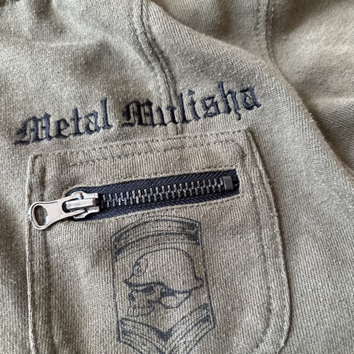 Y2K Metal Mulisha Zip Up Green Hoodie Medium Full Zip Graphic Skull Laced VTG - Picture 2 of 6