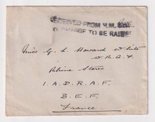 WW1 Cover HM Ships No Charge to WRAF No.1 A.D Saint-Omer France RAF Rhine Stores