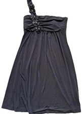 Taboo Little Black Dress One Shoulder W/ Appliquéd Flowers Size Small VINTAGE