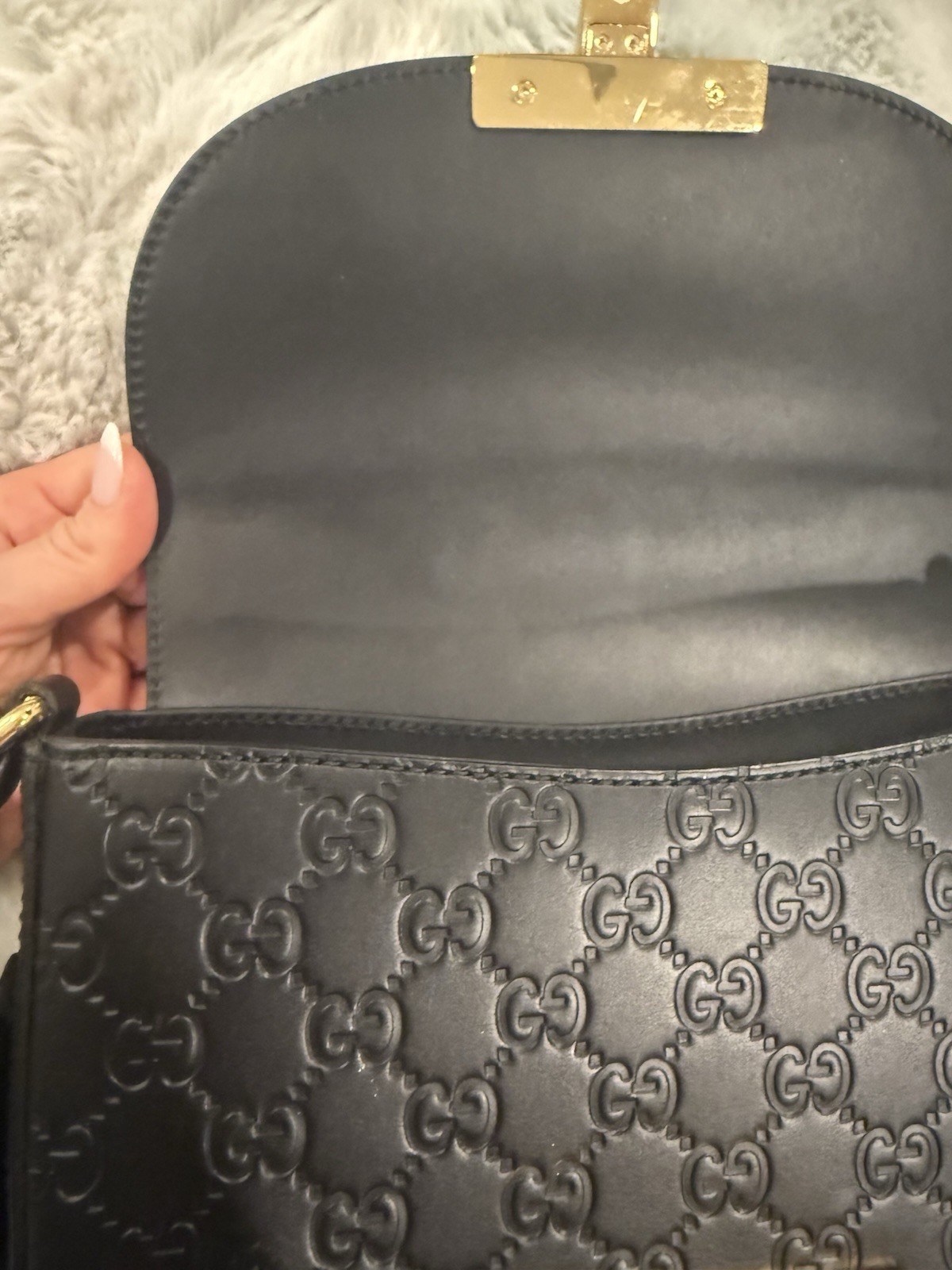 Auth! GUCCI Guccissima GG Web Saddle Medium Padlock Messenger Shoulder Bag Black image 9