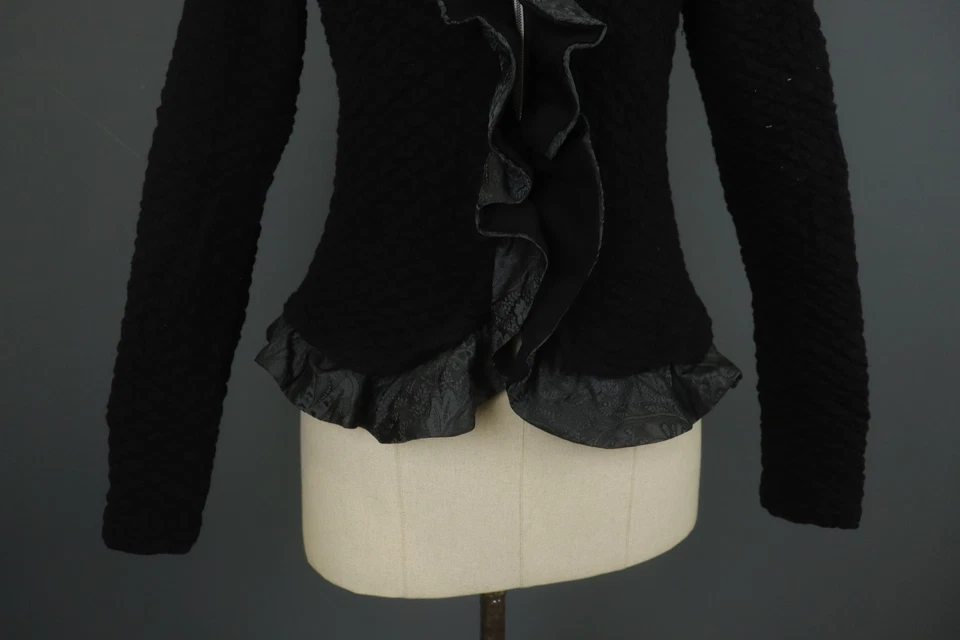 Suéter Cárdigan ELISA CAVALETTI Negro Lana Manga Larga Volantes Ribete Cremallera Talla L Foto 3 de 4