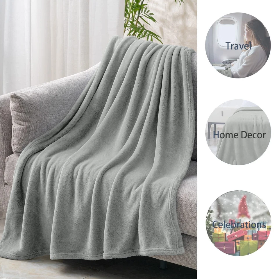 Мягкое двустороннее флисовое покрывало серебристого цвета для двуспальной кровати - Изображение 2 из 4