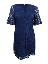 DKNY Women's Lace A-Line Dress (12, Navy)