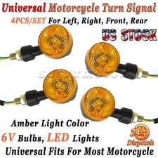 4X 6 VOLT MOTORCYCLE TURN SIGNALS BLACK WITH AMBER LENS LED For Yamaha Kawasaki