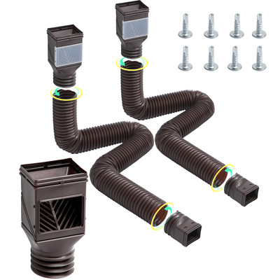 VEVOR Rain Gutter Downspout Extensions 2-Pack Flexible Downspout Extender Brown