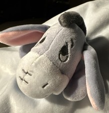 Disney Winnie The Pooh Eeyore Blue Satin Trim Plush Lovey Security Blanket Baby