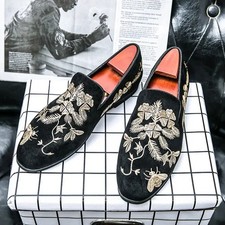 38-48 Plus Size Men's Slip on Loafers Floral Embroidery Casual Party Dress Shoes