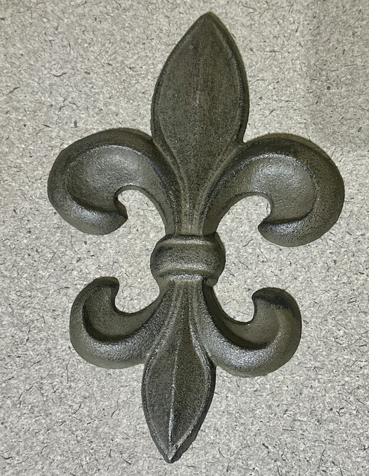 2 Cast Iron Antique Style Rustic Fleur De Lis Wall Decor BROWN Finish 9.5" - Image 2 of 4
