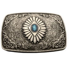 Western Concho Belt Buckle Antiqued Silver with Turquoise Accent - New