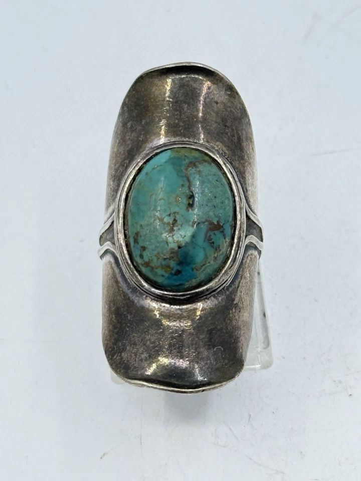 Shablool Didae Israel Sterlingsilber Türkis Sattelring Größe 7,5 12,6 g 1-5/8 Zoll