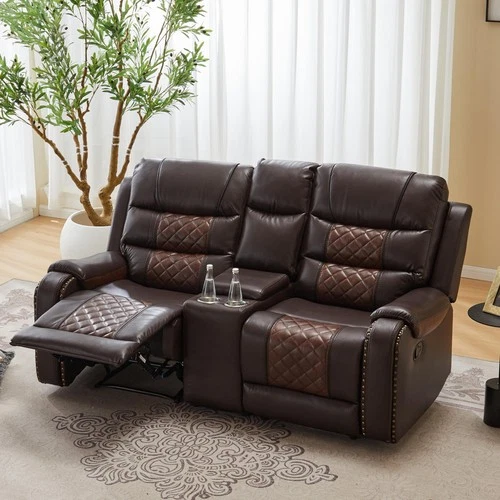 Modern Leather Reclining Loveseat 2-seater Set w/ 