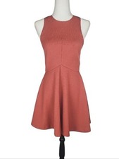 NEW Terracotta Party Dress Coral Orange A-line Mini Skater Dress Textured Knit S