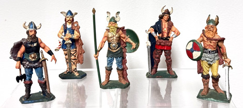 Lot of 5 Vintage Hand Painted Hard Plastic 70mm Viking Figures from 60s