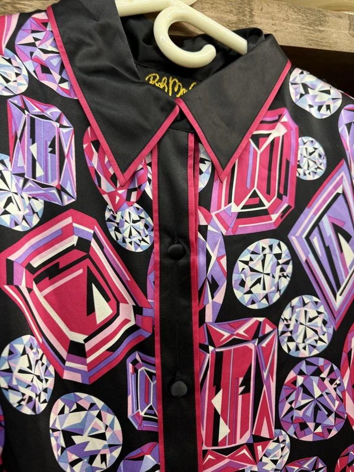 Lote De 2 Talla MEDIANA Bob Mackie - Botones - Diamante Azul Y Rosa - RARO - SEDA Foto 2 de 4