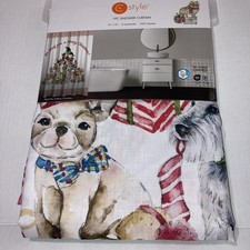 PUPPIES  WE WOOF YOU MERRY CHRISTMAS  FABRIC SHOWER CURTAIN 72 X 72 HOLIDAY NWT