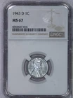 1943-D Lincoln Cent 1c NGC MS67