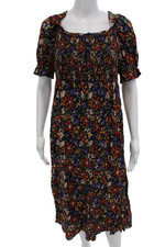 Madewell Womens Smocked Detail Puff Short Sleeve Dress Multicolor Size S