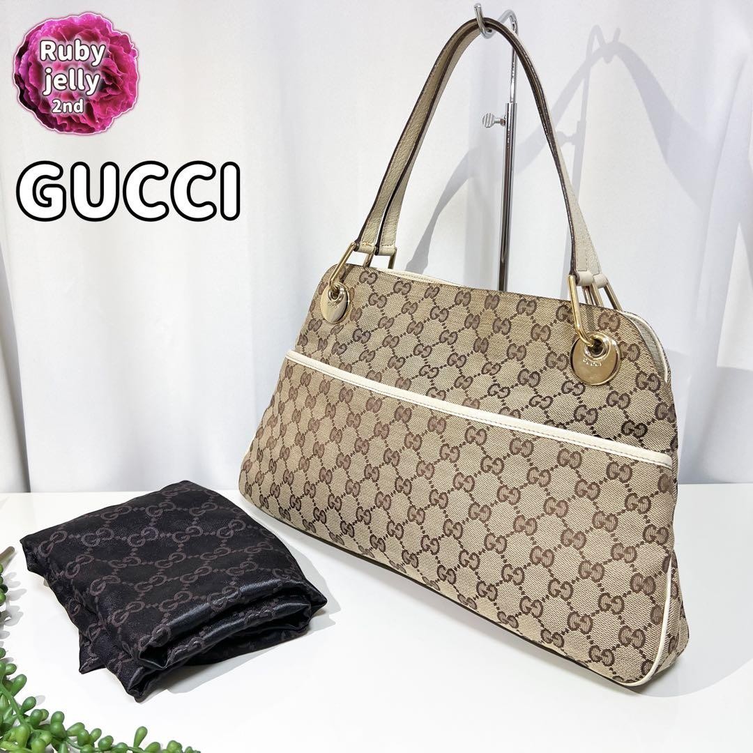 GUCCI GG Canvas Tote Bag Shoulder Bag Beige Authentic Vintage