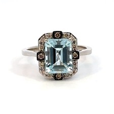 Le Vian 14K Vanilla Gold 1/6 Diamond  Emerald-Cut Aquamarine Ring Size 6.25