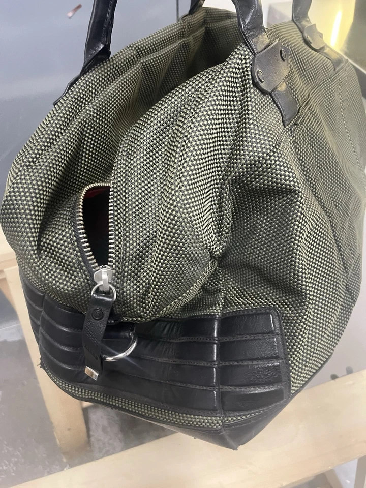 Vintage Diesel Green & Black Leather Duffle Bag – Red Lining – Y2K Era - Image 4 of 4