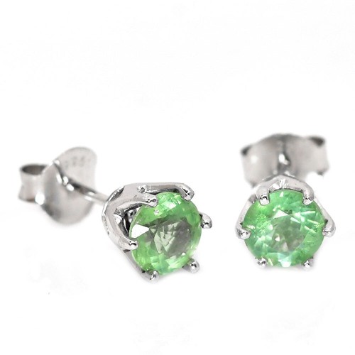 925 STERLING SILBER OHRSTECKER NATUR GRÜNER APATIT RUND EDELSTEIN UNBEHEIZT - Bild 6 von 8