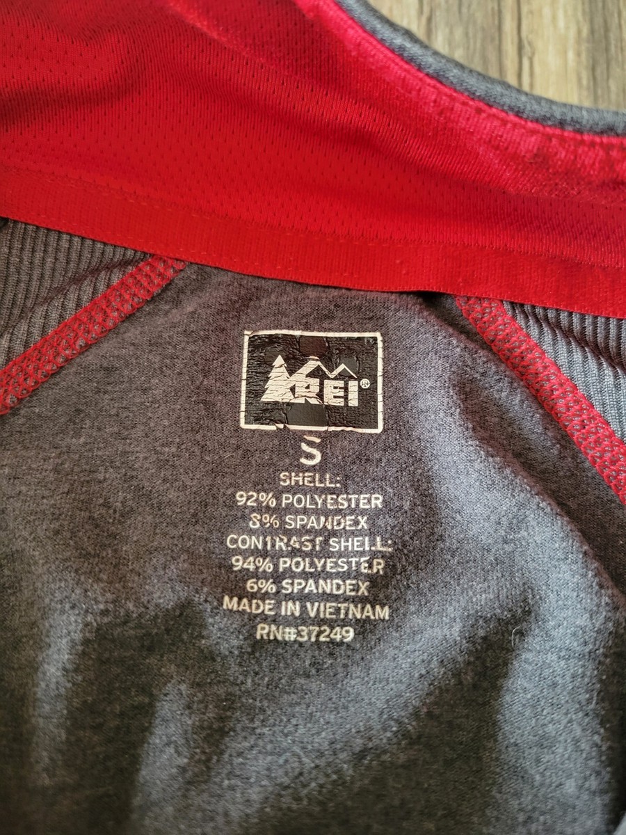 REI Shirt Mens Small Gray Red Long Sleeve Quarter-Zip Hiking