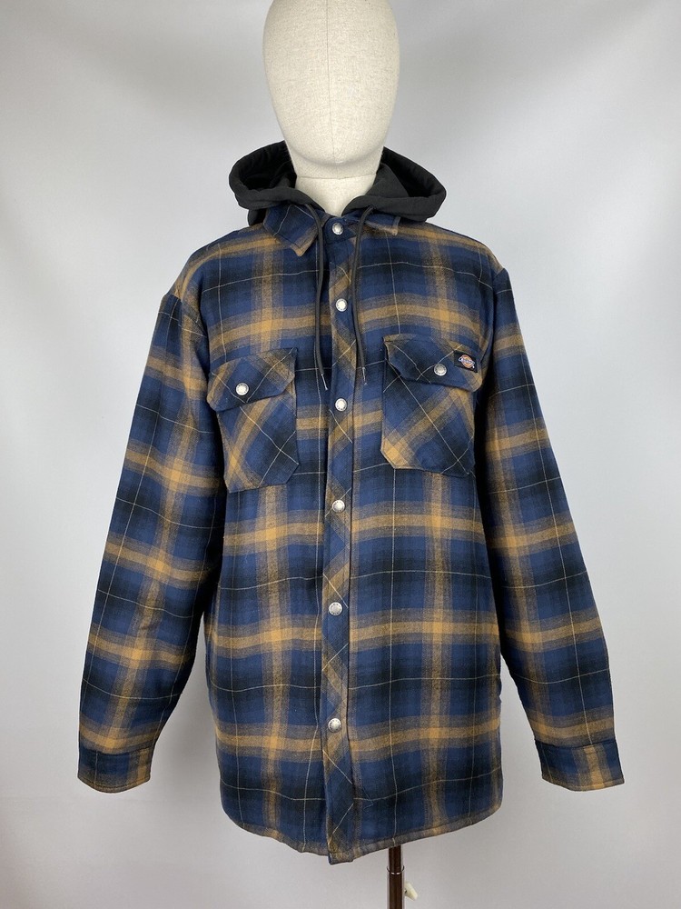 Dickies men’s built to work men’s flannel hooded lined overshirt jacket size M