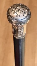 Vintage Antique 19C Walking Stick Cane Gold Filled Engraved Handle Ebonized Wood
