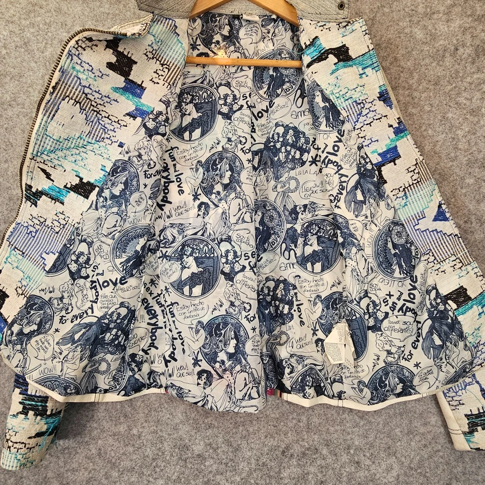 Chaqueta Moto Patchwork Mujer XS DESIGUAL Gris Miral Blanco Tribal Motociclista Azteca $262 Foto 2 de 4