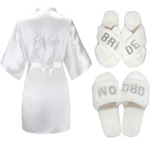 Wedding Gown Satin Robe for Gift Bride Bridesmaid Mom of Bride Silver Crystal