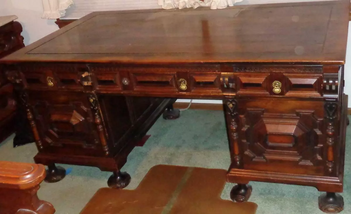 Antique Solid Walnut Partner Desk EXQUISITE AMAZING HISTORY