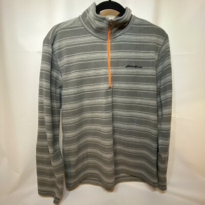 Eddie Bauer Sweater Jacket Mens MEDIUM Gray Zip Fleece