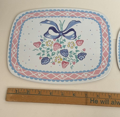 Rare 1950s Pastel Pink & Blue Dish Holder Trivet Pair Of 2 Excellent Condition - Picture 3 of 8