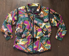 Casual Isle Vtg 80s 90s Womens Retro Nylon Windbreaker Jacket Sz Large Colorful