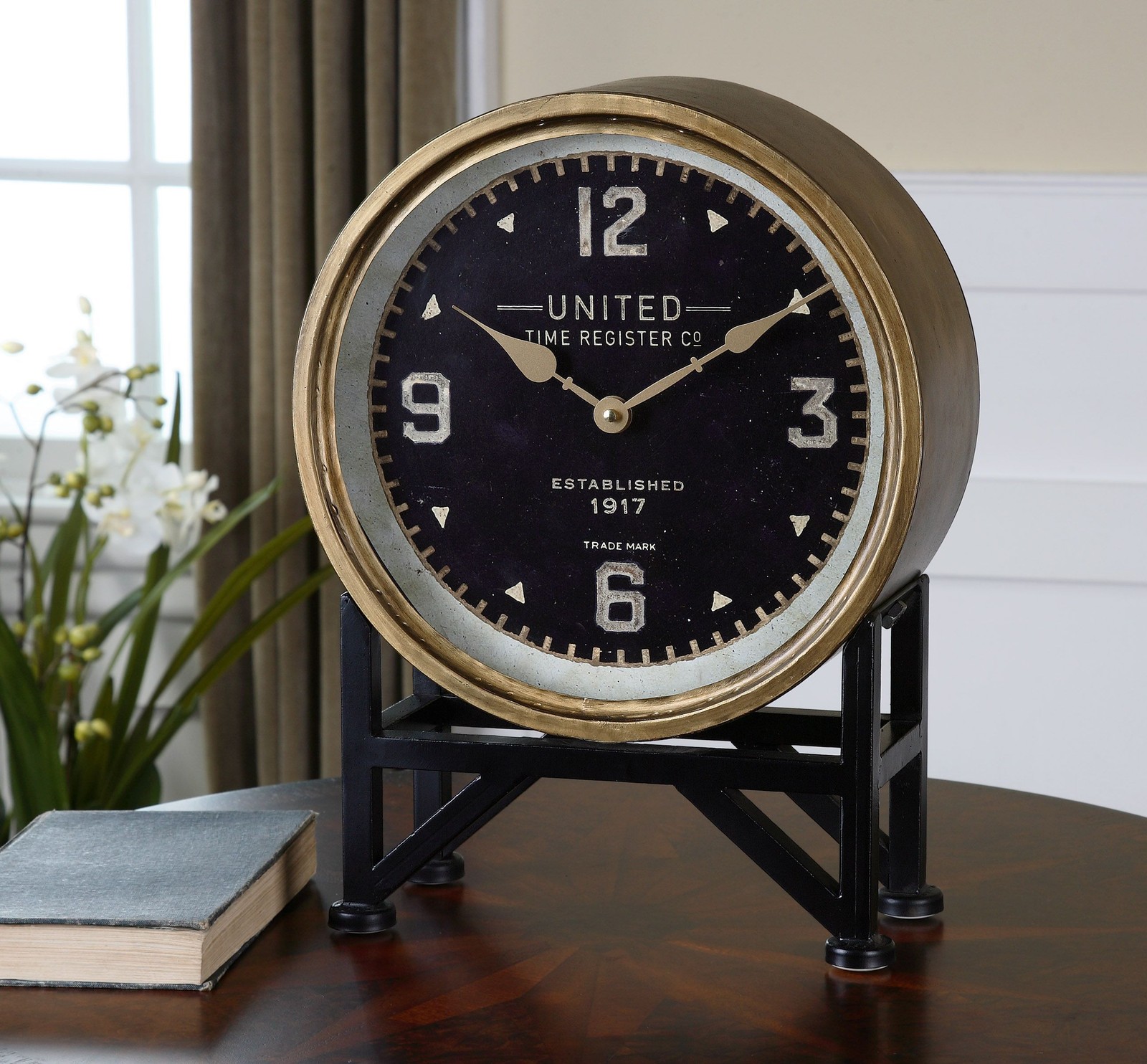 Retro Brass Black Round Table Clock | Mantel Metal Vintage
