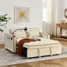 55.5" Velvet Convertible Sleeper Sofa Bed Loveseat Couch w/ Pull Out Bed Beige