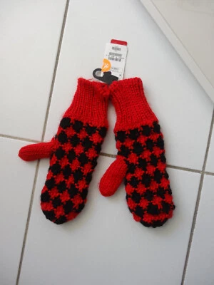 Gants d'Hiver chauds et doux doublés Polaire Rouge Noir Taille Unique Moufles - Photo 1/3