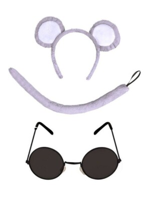 3 Blind Mice Set (Black Glasses & Mouse Ears on Headband) Fancy Dress Outfit